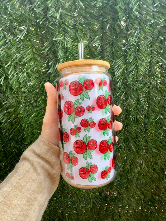 GLASS TUMBLER WITH ROSES PRINT